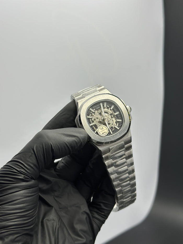 PP Nautilus Skeleton 41mm Stainless Steel Silver Bracelet Black Dial