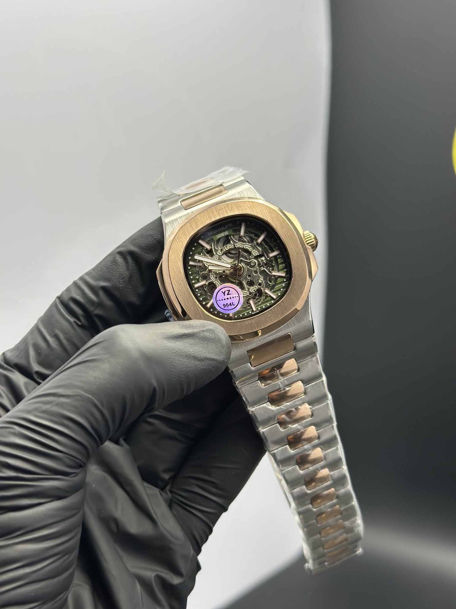Patek Philippe Nautilus Skeleton 41mm Stainless Steel Silver Rosegold 2 Tone Bracelet Green Dial – men’s watch