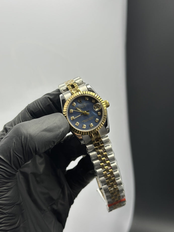 RLX Datejust 31mm Stainless Steel Silver-Gold 2 Tone Jubilee Bracelet Blue Stone Figures Dial