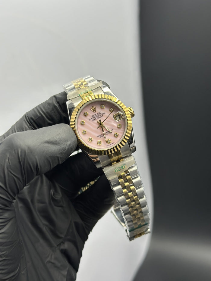 RLX Datejust 31mm Stainless Steel Silver-Gold 2 Tone Jubilee Bracelet Pink Stone Figures Dial