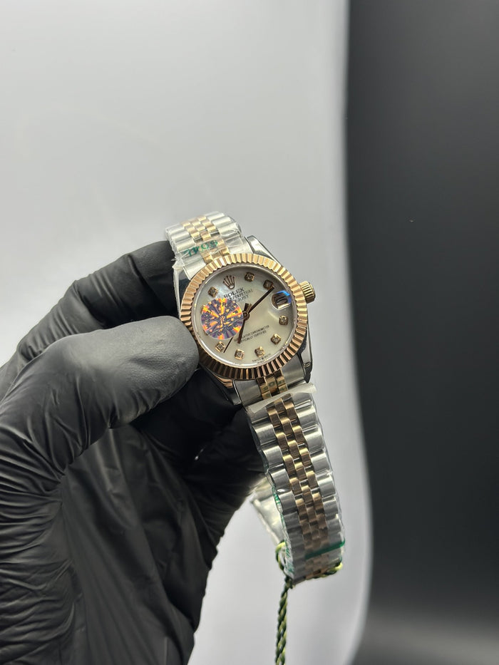 RLX Datejust 31mm Stainless Steel Silver-Rosegold 2 Tone Jubilee Bracelet White Stone Figures Dial