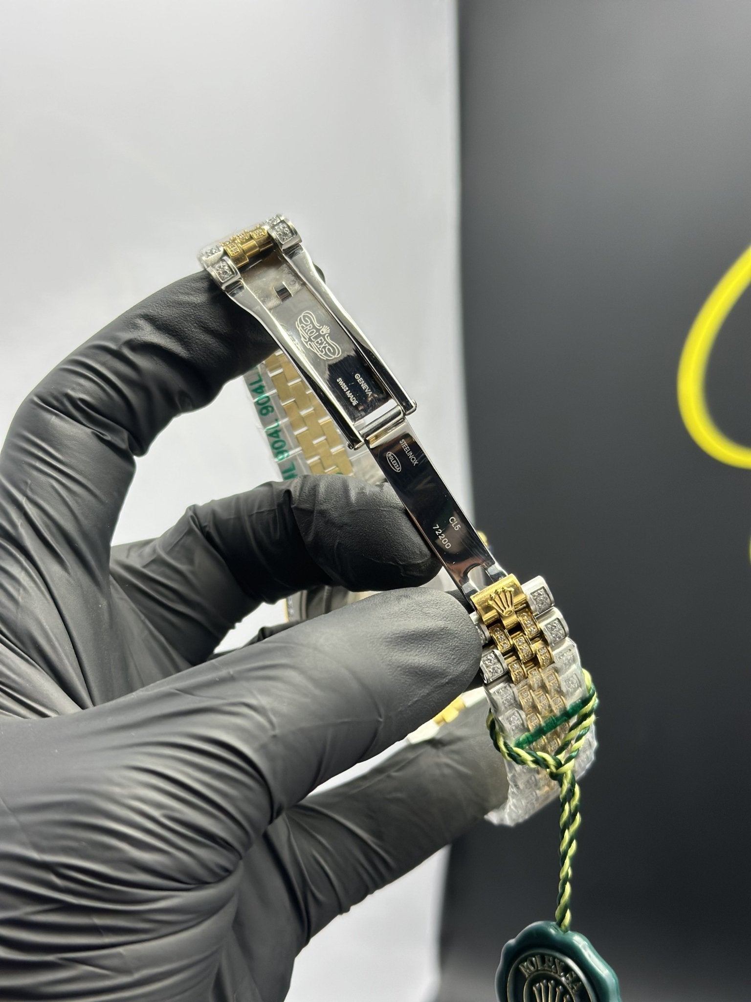 Rolex Datejust 41mm Stainless Steel Silver - Gold 2 Tone Jubilee Bracelet Fully Stoned Gold Stoned Dial Green Stoned Bezel – men’s watch