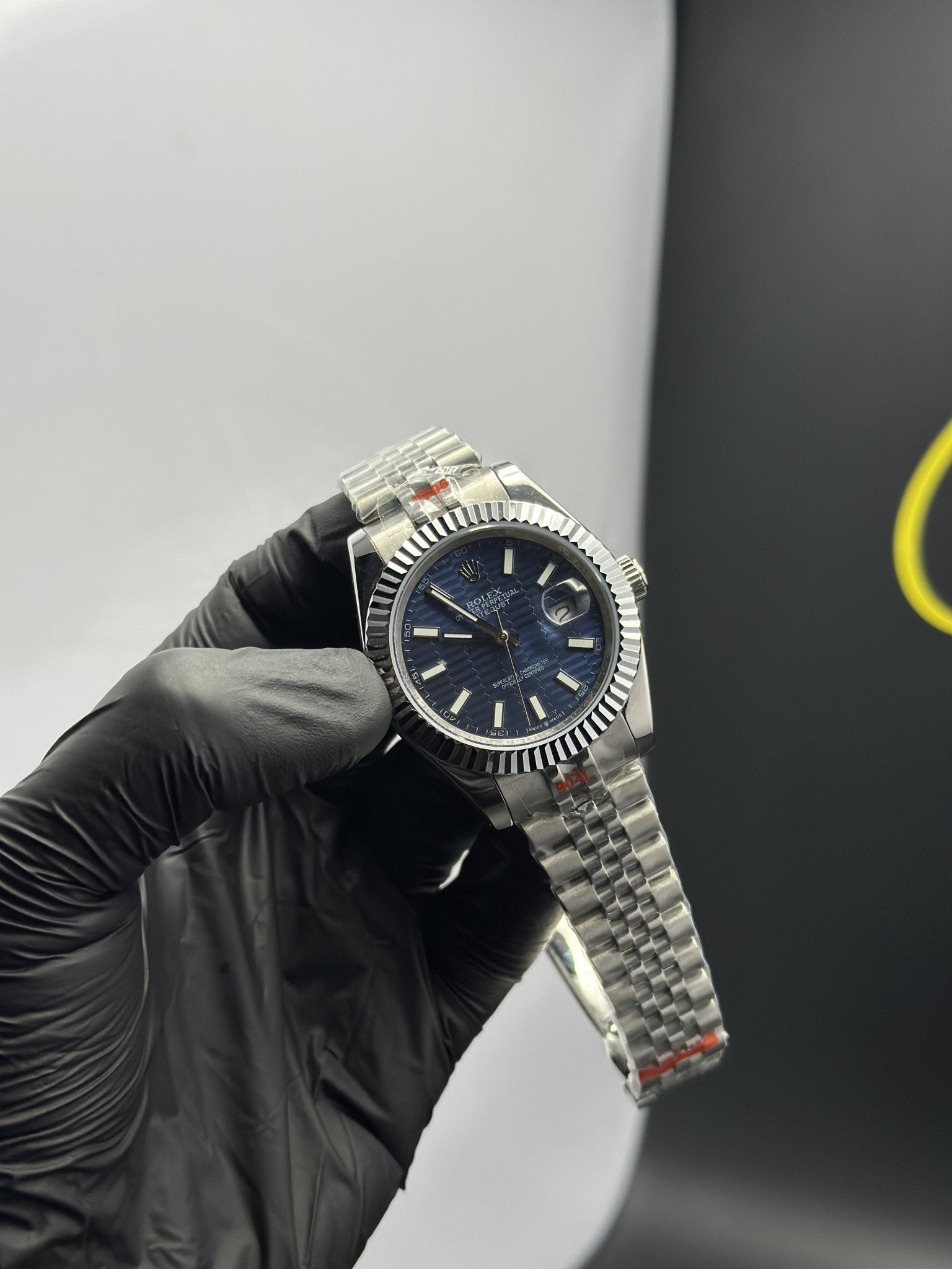 Rolex Datejust 41mm Stainless Steel Silver Jubilee Bracelet Navy Blue Textured Dial – men’s watch