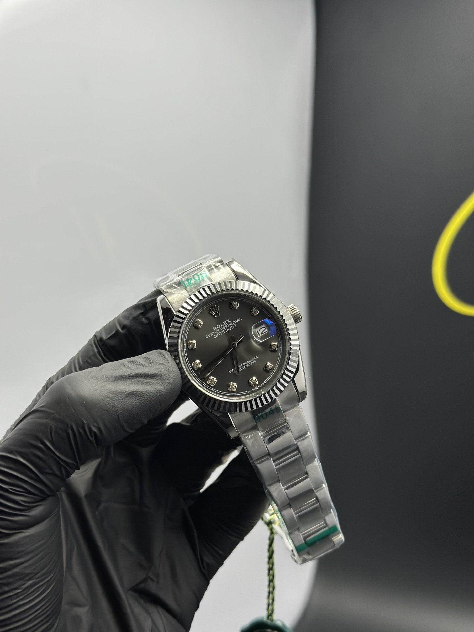 Rolex Datejust 41mm Stainless Steel Silver Oyster Bracelet Grey Stone Figures Dial – men’s watch