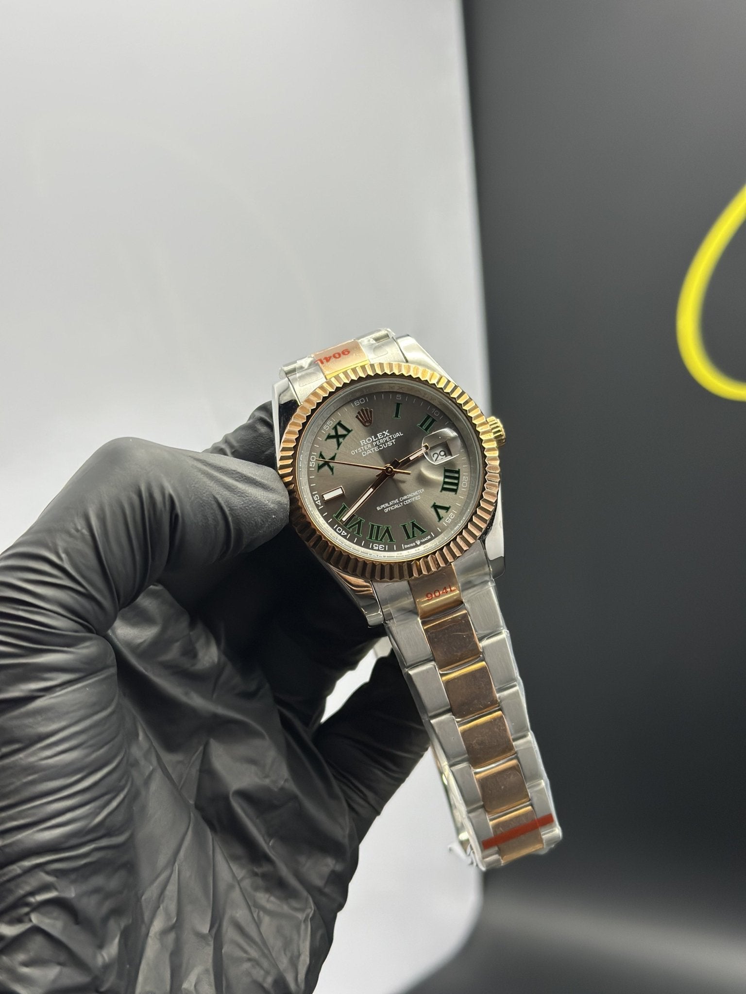 Rolex Datejust 41mm Stainless Steel Silver Rosegold 2 Tone Oyster Bracelet Grey Wimbledon Dial – men’s watch