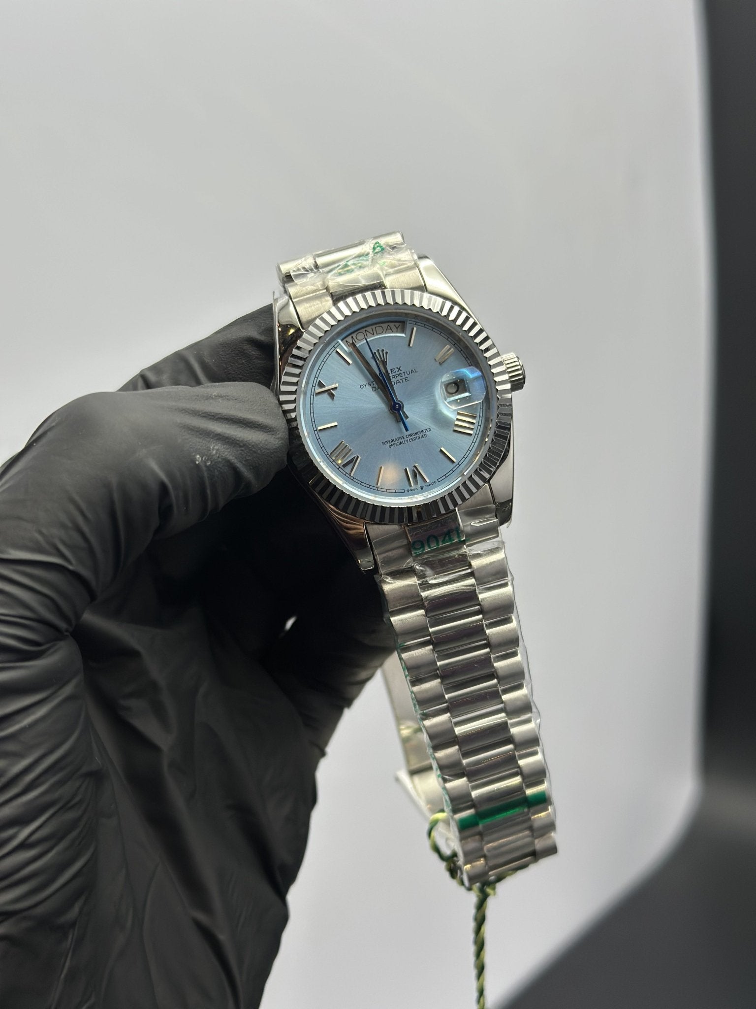Rolex Daydate 36mm Silver Presidential Bracelet Sky Blue Roman Dial – men’s watch