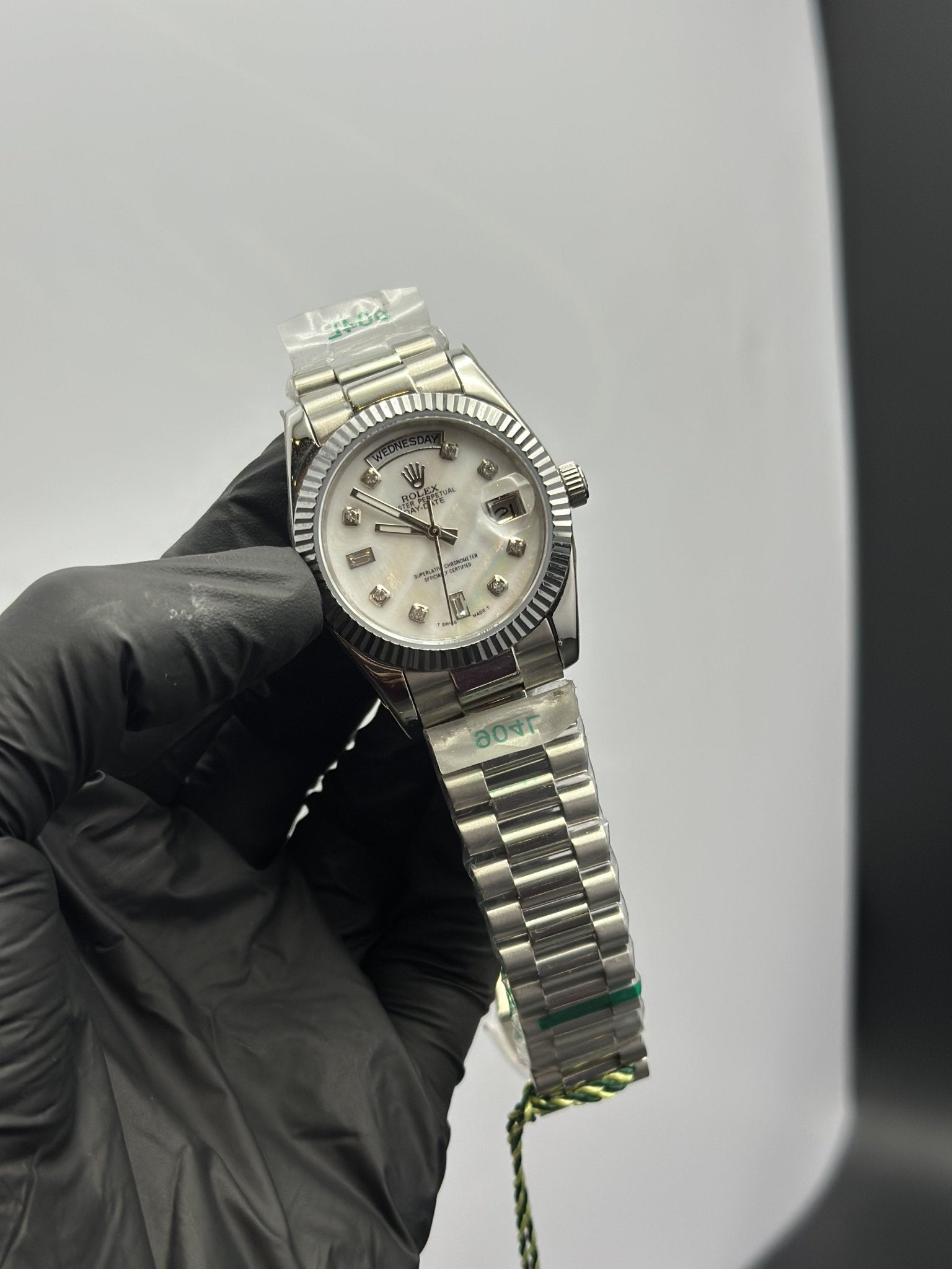 Rolex Daydate 36mm Silver Presidential Bracelet White Stone Figures Dial – men’s watch