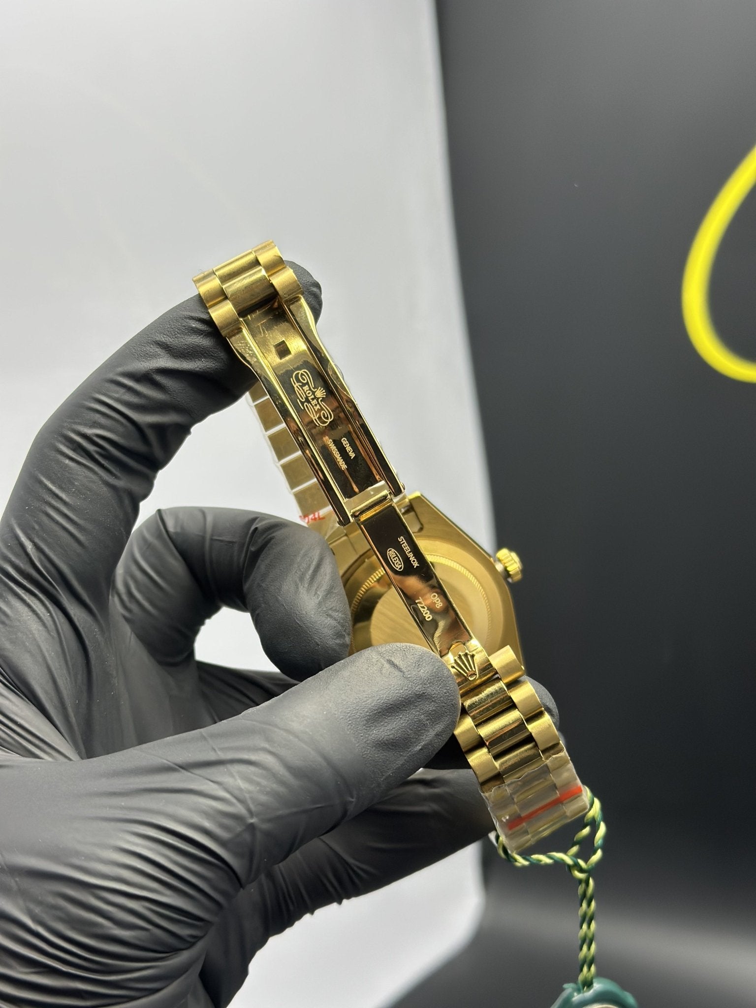 Rolex Daydate 40mm Gold Presidential Bracelet Stonned Bezel Grey Roman Dial White Stoned Bezel – men’s watch