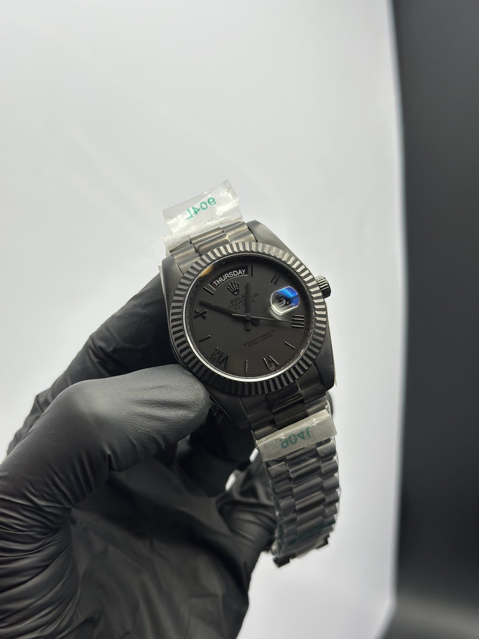 Rolex Daydate 40mm Matte Black Presidential Bracelet Matte Black Roman Dial – men’s watch