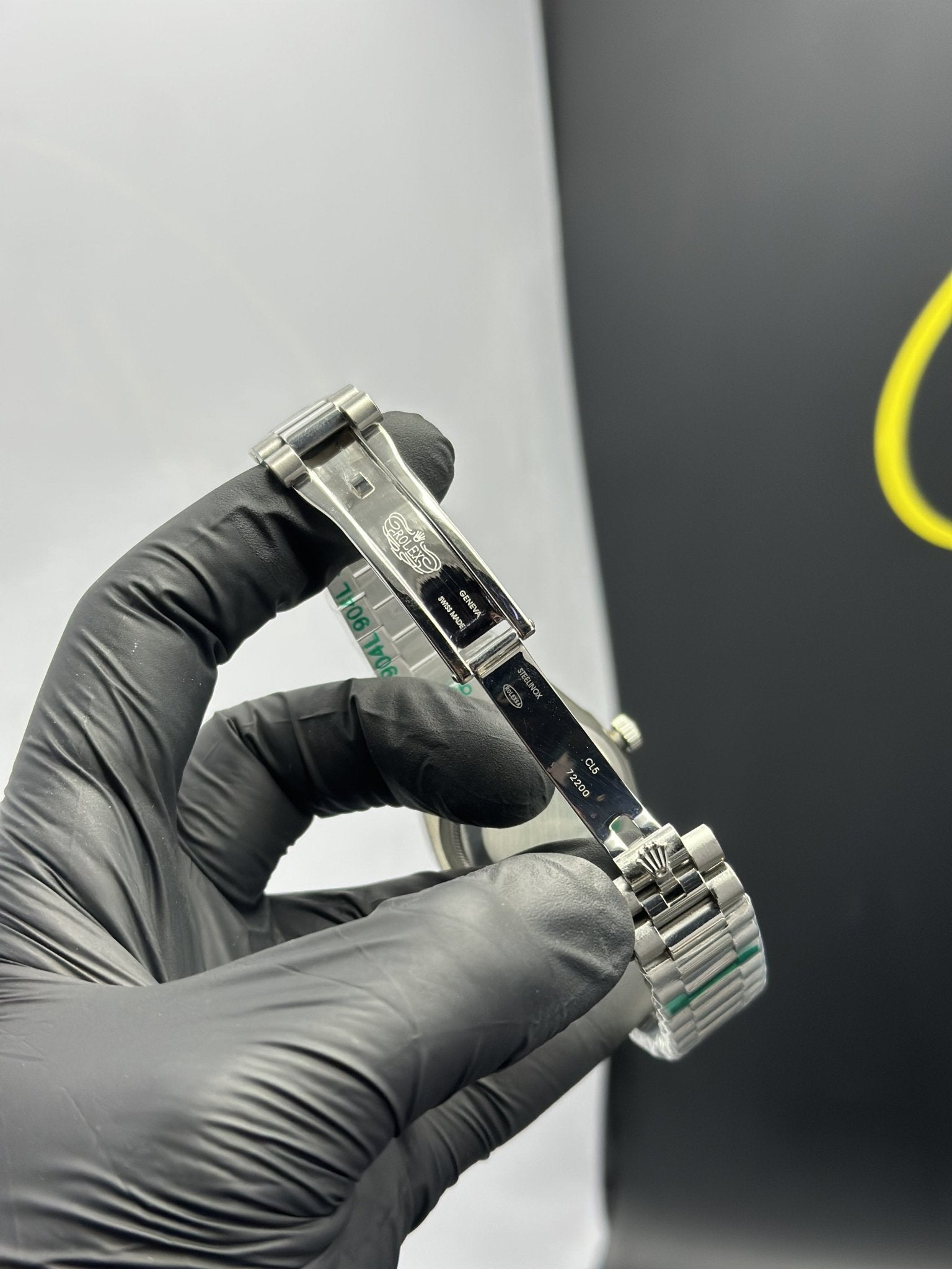 Rolex Daydate 40mm Silver Presidential Bracelet Stonned Bezel Olive Green Roman Dial White Stoned Bezel – men’s watch