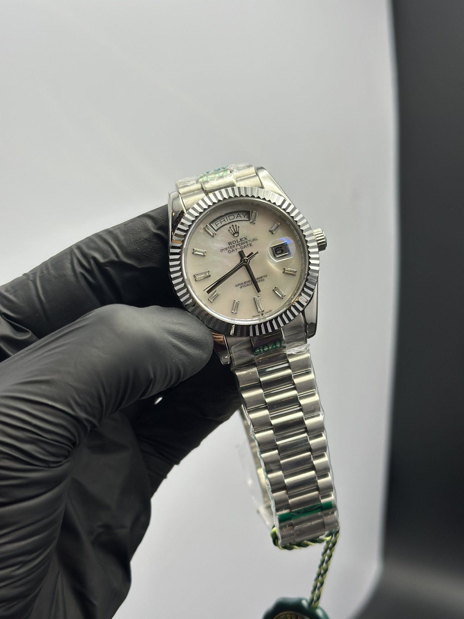 Rolex Daydate 40mm Silver Presidential Bracelet White Gems Figures Dial – men’s watch