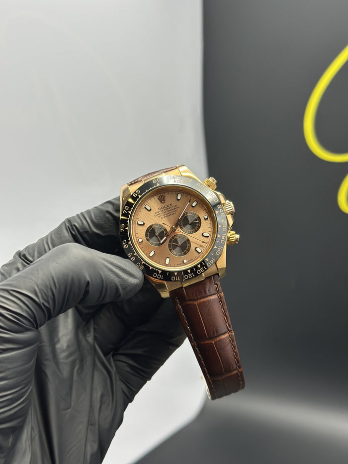 RLX Daytona 40mm Leather Strap Orange Black Dial