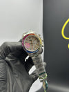 Rolex Daytona 40mm Stainless Steel Silver Oyster Bracelet Fully Stoned Silver Stoned Dial Rainbow Stoned Bezel – men’s watch
