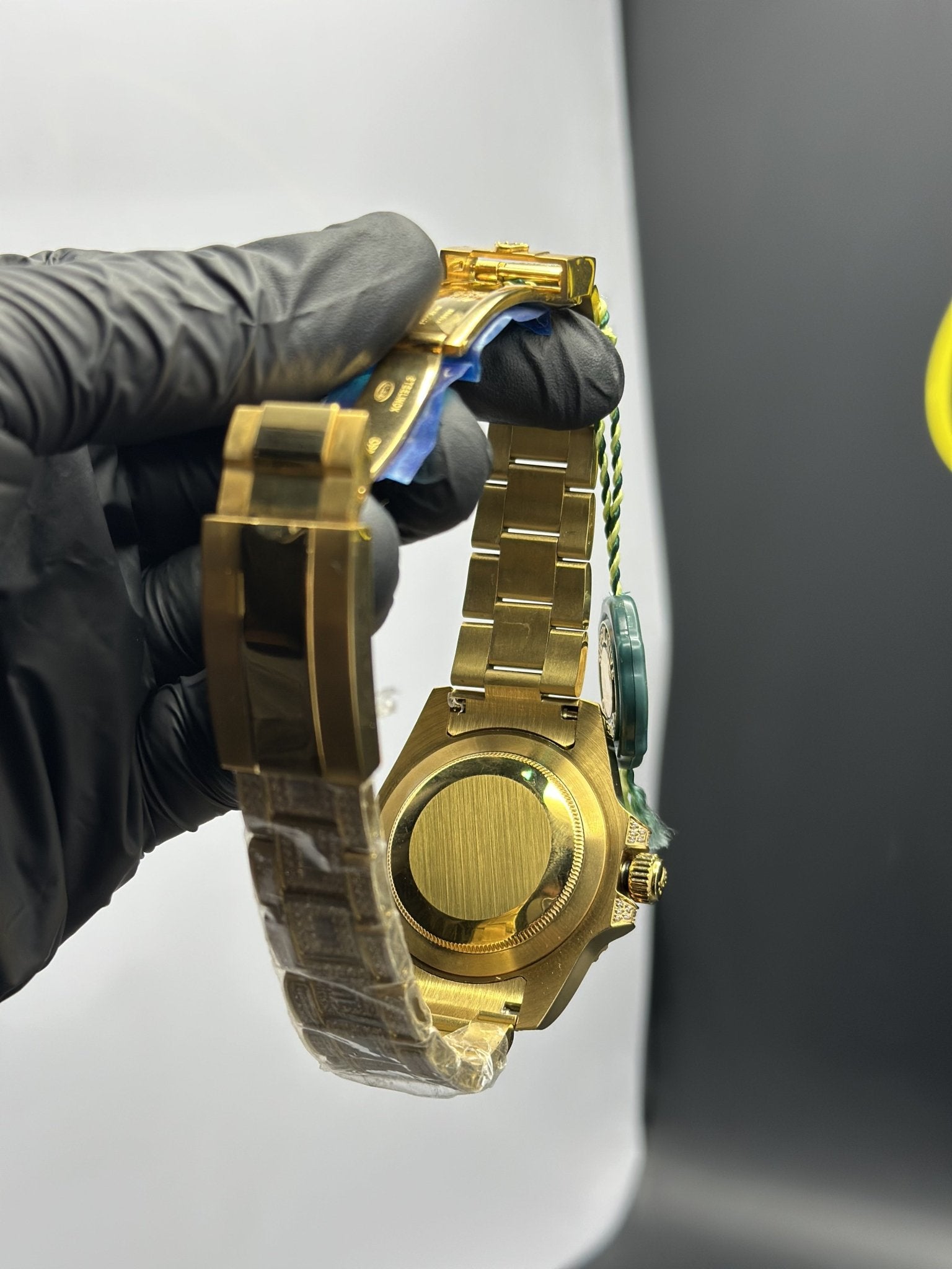 Rolex GMT Master II 40mm Stainless Steel Gold Oyster Bracelet Fully Stoned Black Dial Rainbow Stoned Bezel – men’s watch