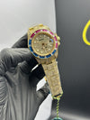 Rolex GMT Master II 40mm Stainless Steel Gold Oyster Bracelet Fully Stoned Gold Stoned Dial Rainbow Stoned Bezel – men’s watch