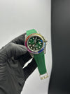 Rolex Submariner 41mm Oyster Flex Strap Stoned Bezel Green Strap Green Dial Rainbow Stoned Bezel – men’s watch