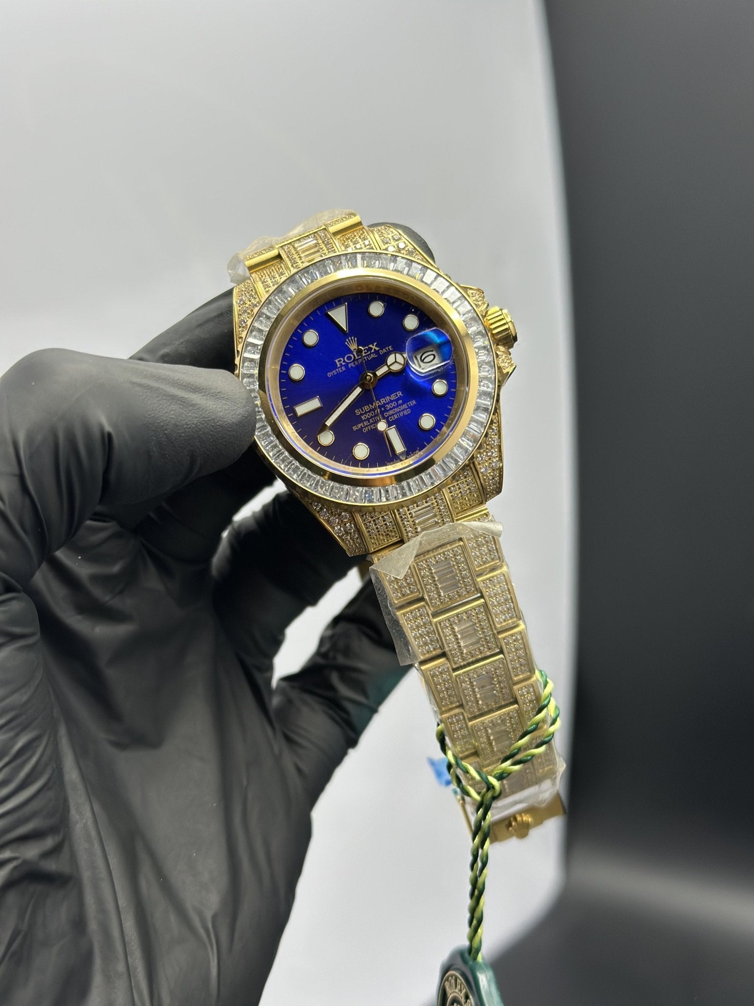 Rolex Submariner 41mm Stainless Steel Gold Oyster Bracelet Fully Stoned Blue Dial White Stoned Bezel – men’s watch