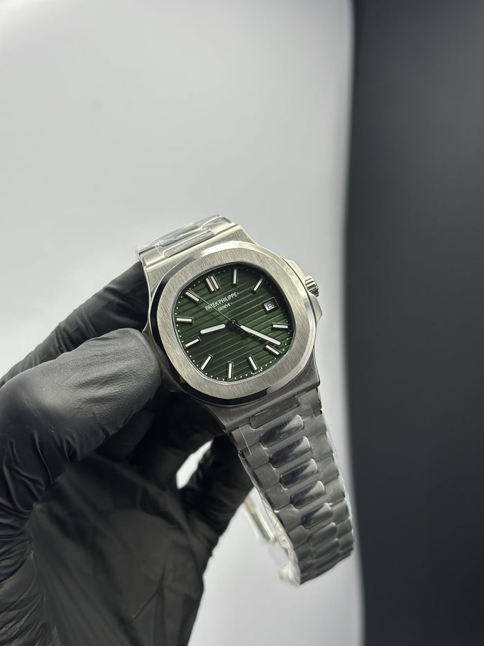 Super Clones PP TF Factory Nautilus Stainless Steel Silver Bracelet Green Dial Caliber 26 330 S C Swiss Movement