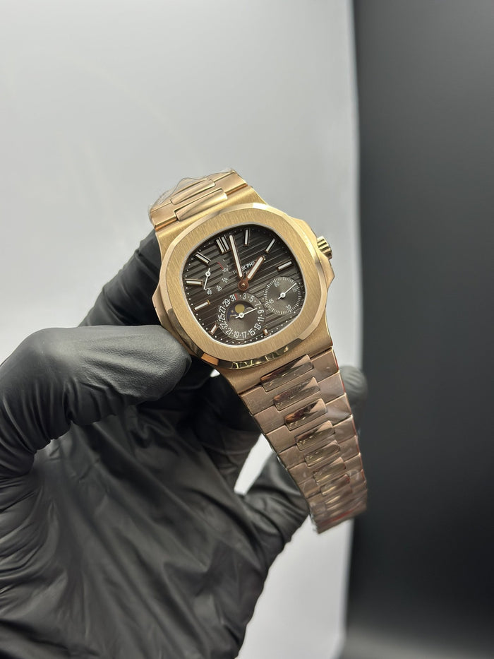 Super Clones PP TF Factory Power Reserve Stainless Steel Rosegold Bracelet Grey Dial Caliber 240 PS IRM C LU Swiss Movement