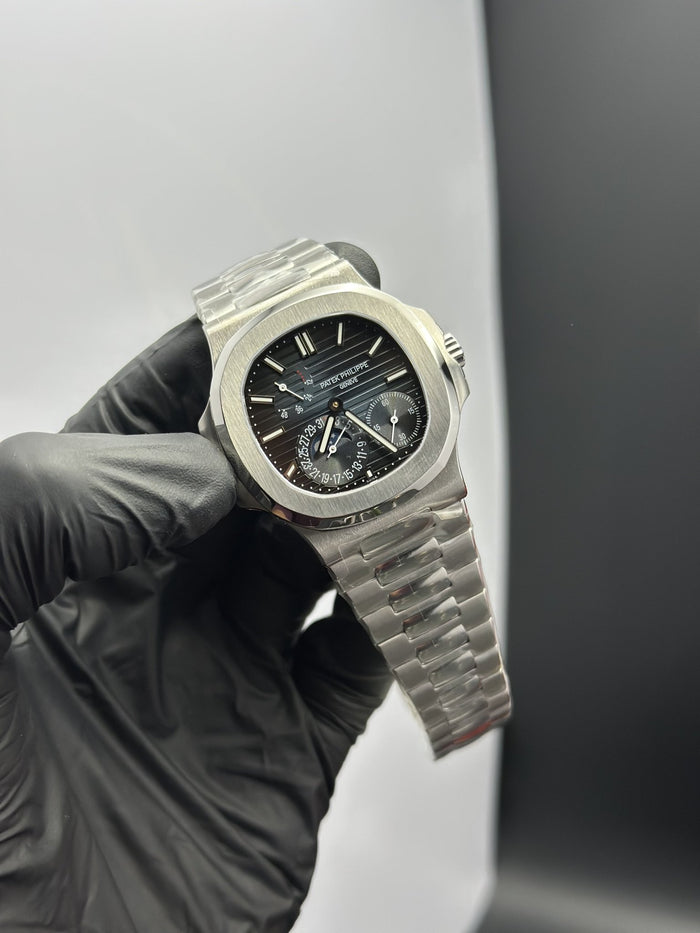 Super Clones PP TF Factory Power Reserve Stainless Steel Silver Bracelet Blue Dial Caliber 240 PS IRM C LU Swiss Movement