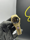 Super Clones Rolex Clean Factory Daydate 40mm Stainless Steel Gold Presidential Bracelet Black Gems Figures Textured Dial Caliber 3255 Swiss Movement – men’s watch
