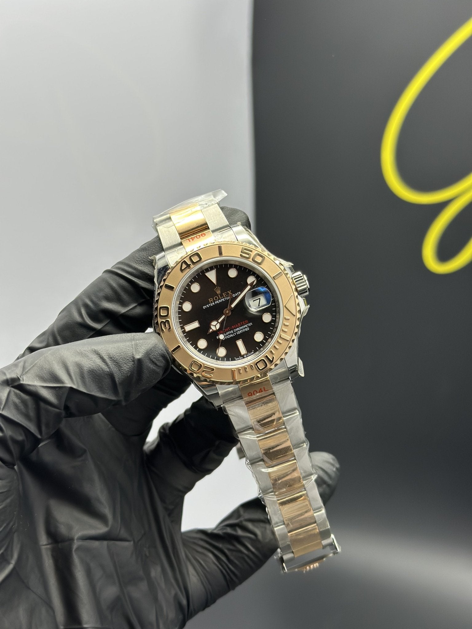 Super Clones Rolex Clean Factory Yacht Master Stainless Steel Silver - Rosegold 2 Tone Oyster Bracelet Black Dial Rosegold Bezel Caliber 3235 Swiss Movement – men’s watch