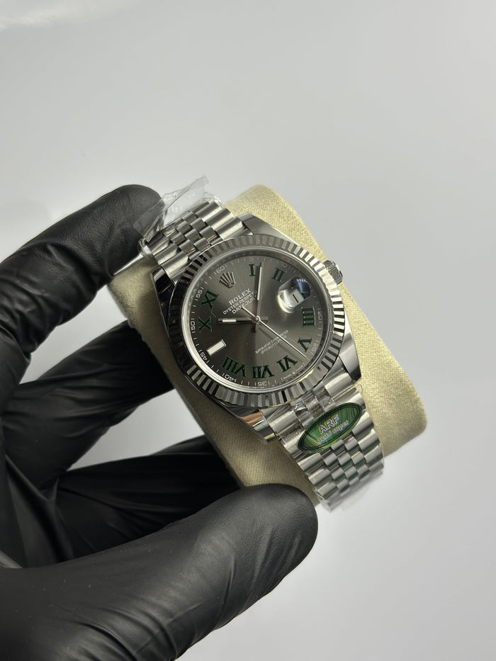 Super Clones RLX The Most Premium ARF Factory Datejust 41mm Stainless Steel Silver Jubilee Bracelet Grey Wimbledon Dial Caliber 3235 Swiss Movement