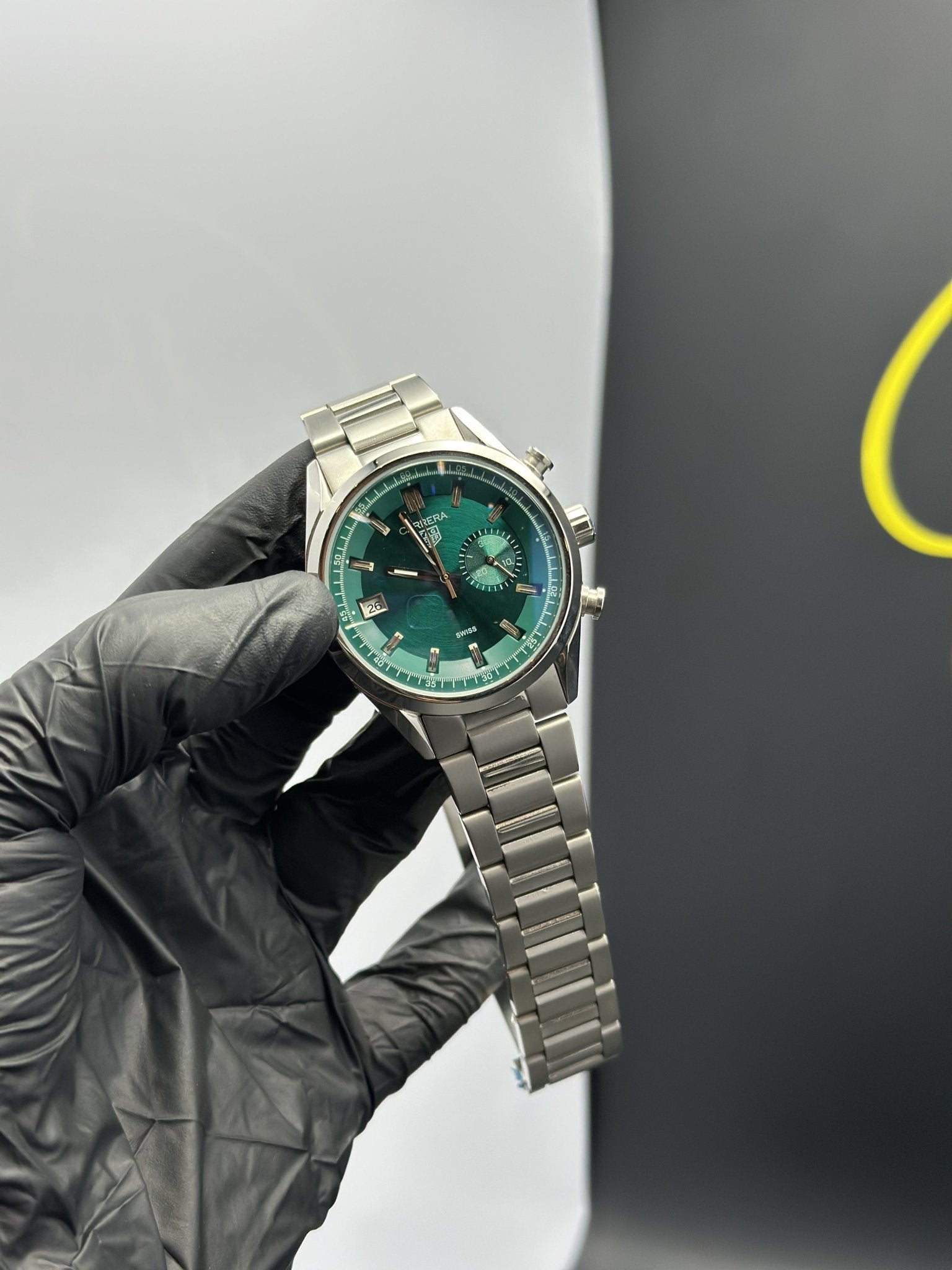 Tag Heuer Bracelet Chronograph (Quartz) Carrera Silver Bracelet Green Dial – men’s watch