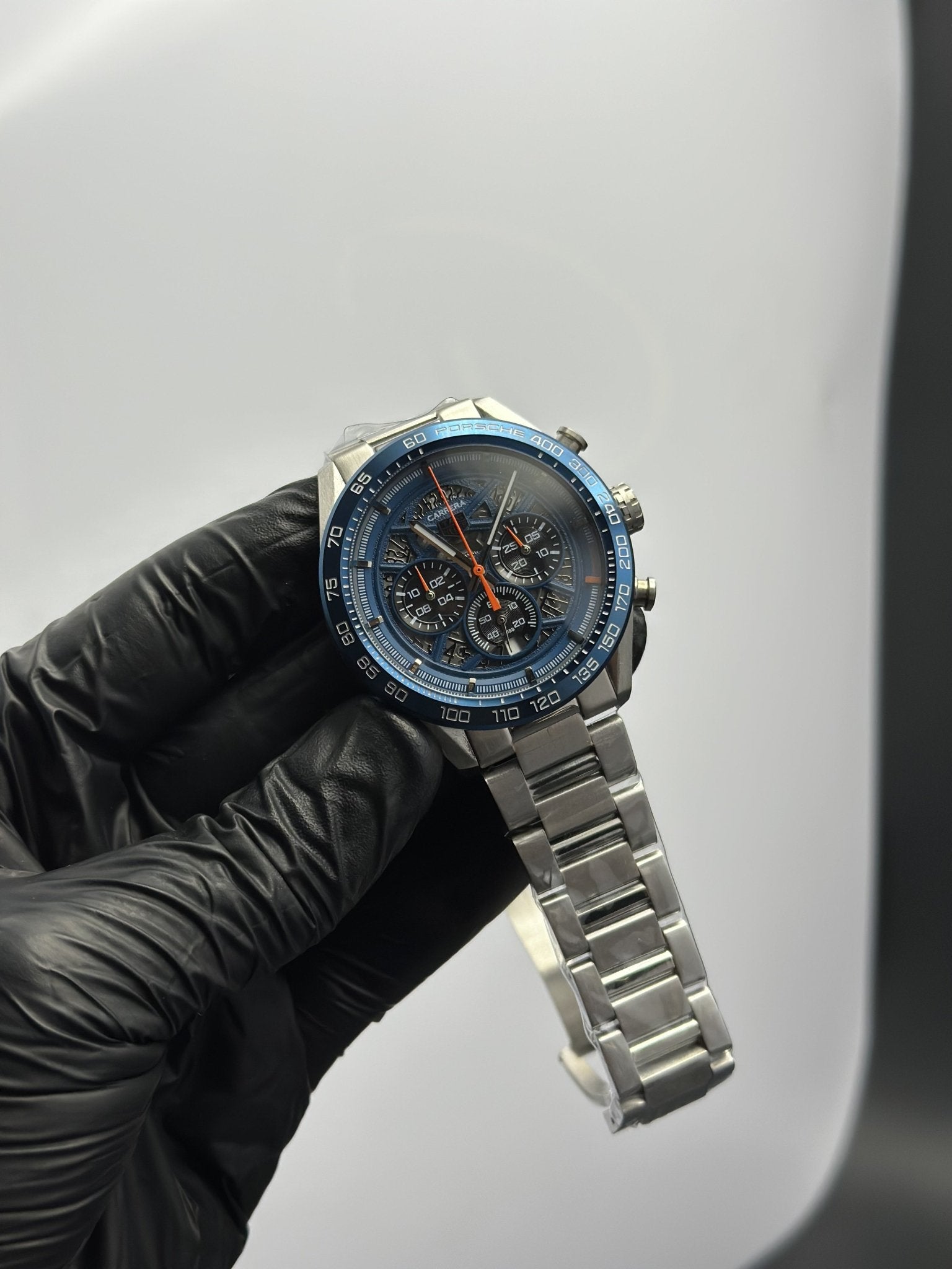 Tag Heuer Bracelet Chronograph (Quartz) Carrera Silver Bracelet Royal Blue Skeleton Dial – men’s watch