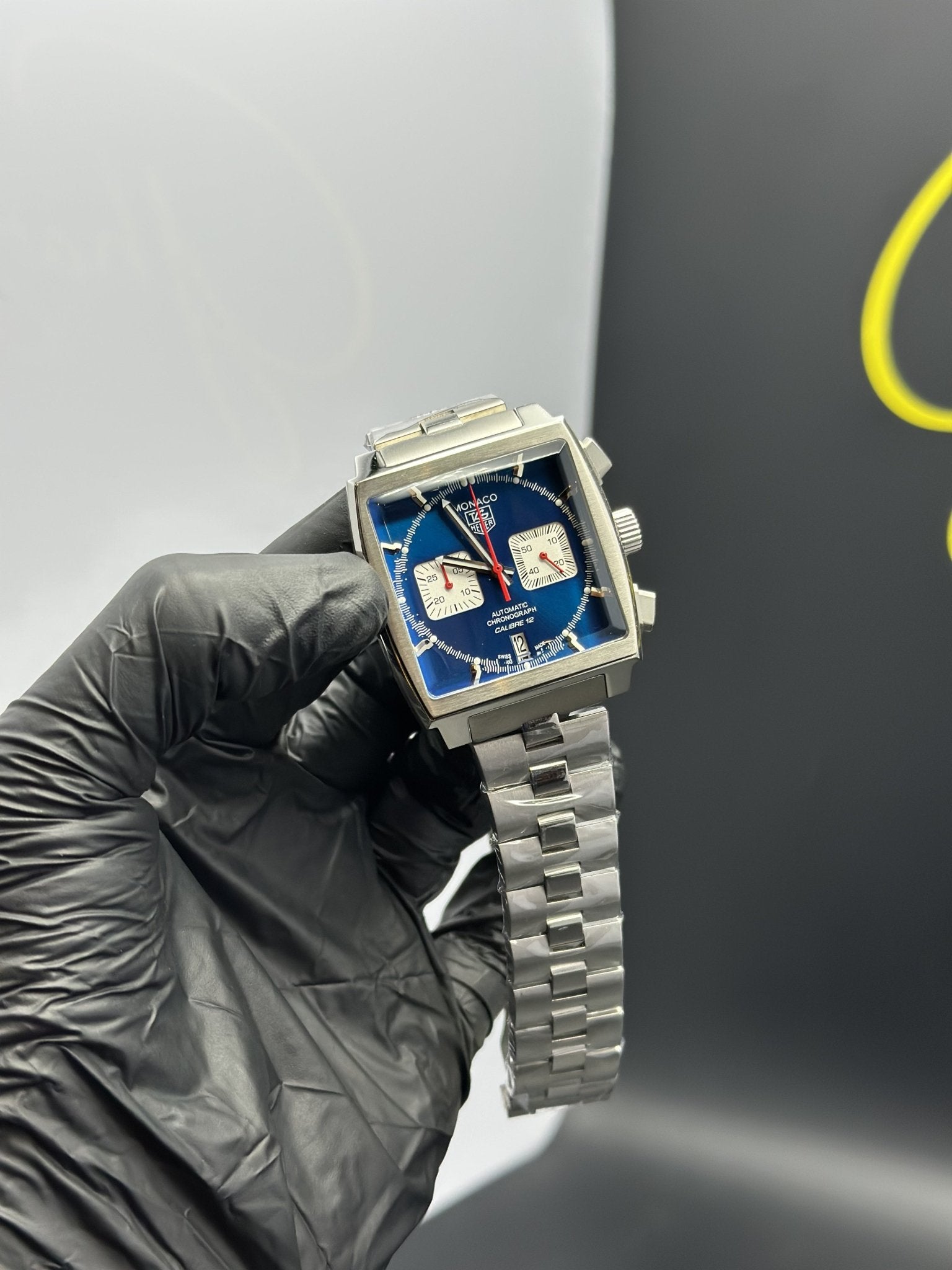 Tag Heuer Bracelet Chronograph (Quartz) Monaco Silver Bracelet Blue Dial – men’s watch