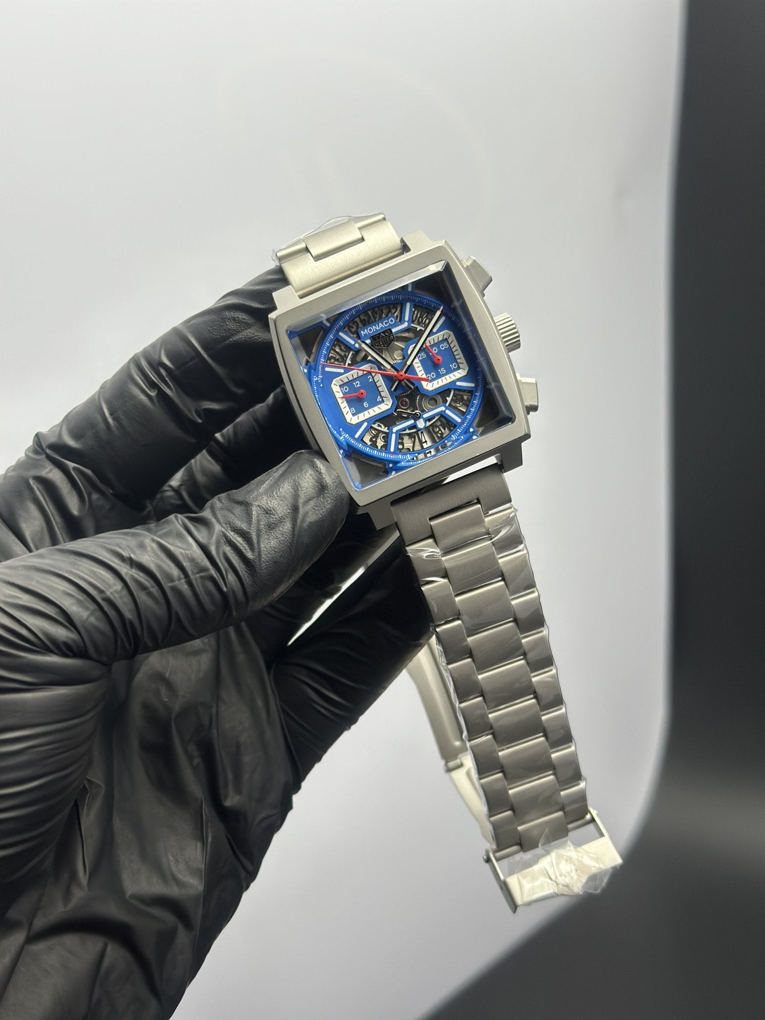 Tag Heuer Bracelet Chronograph (Quartz) Monaco Silver Bracelet Blue Skeleton Dial – men’s watch