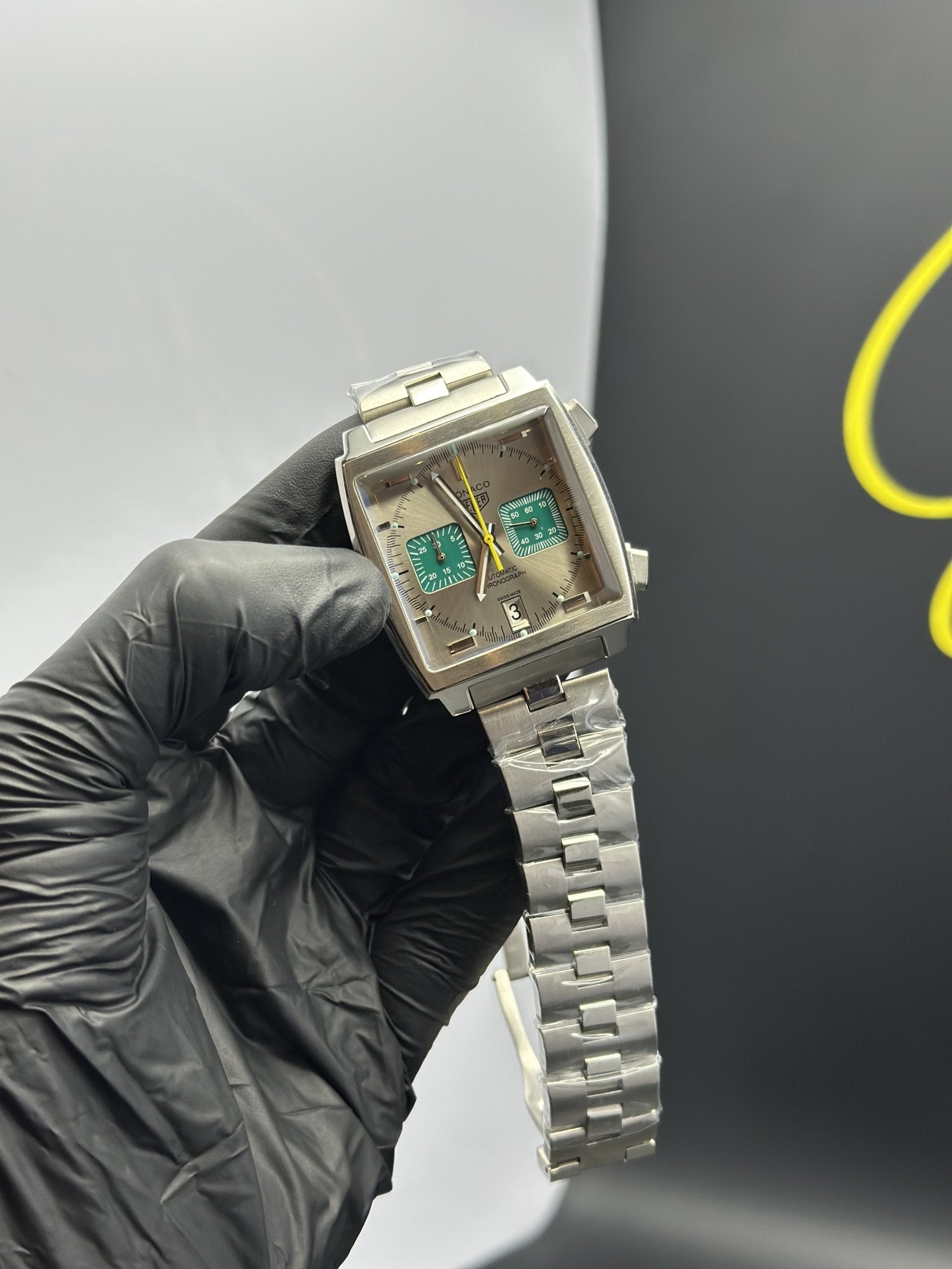 Tag Heuer Bracelet Chronograph (Quartz) Monaco Silver Bracelet Grey Dial – men’s watch