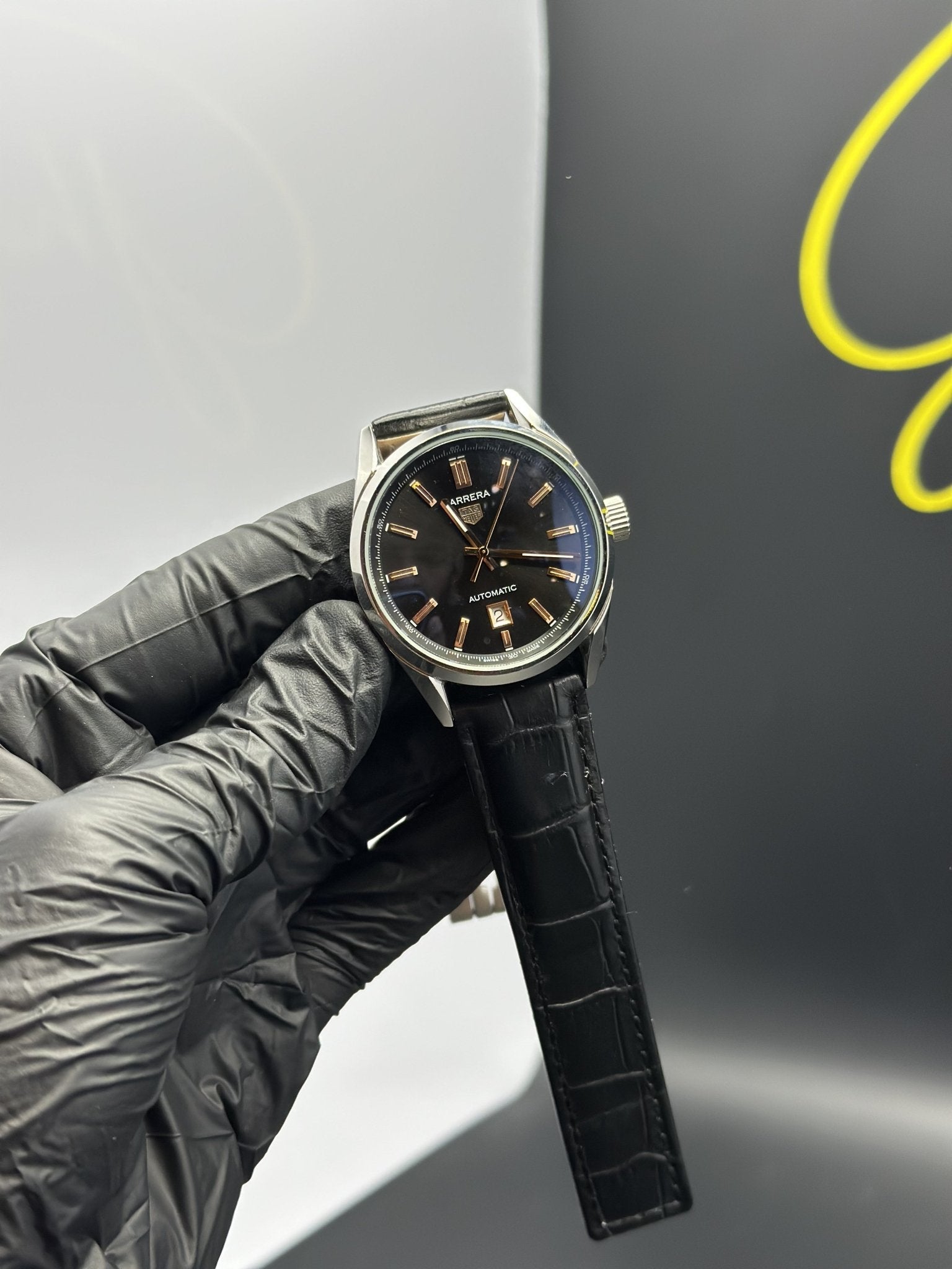 Tag Heuer Strap Automatic 41mm Calibre 5 Black Strap Black Rosegold Dial – men’s watch