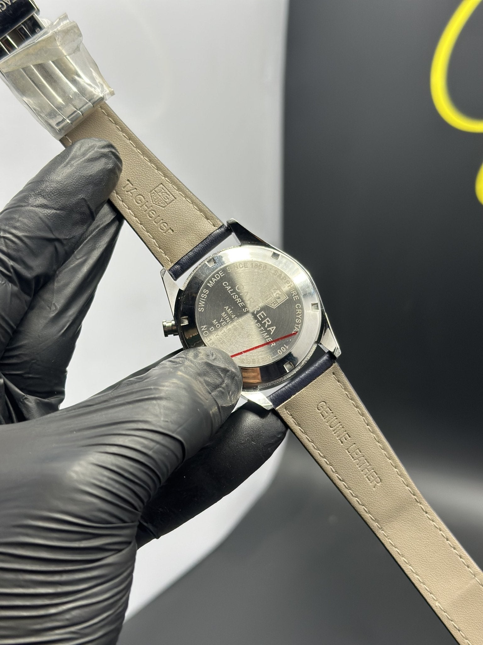 Tag Heuer Strap Chronograph (Quartz) 44mm Carrera Leather Strap Navy Blue Strap Blue Dial – men’s watch