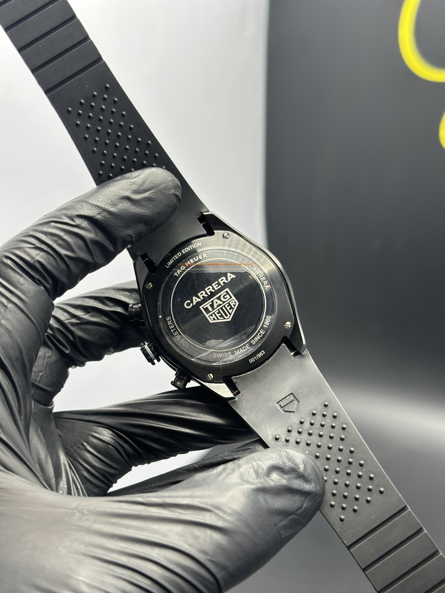 Tag Heuer Strap Chronograph (Quartz) 44mm Carrera Silicone Strap Black Strap Rosegold Dial – men’s watch