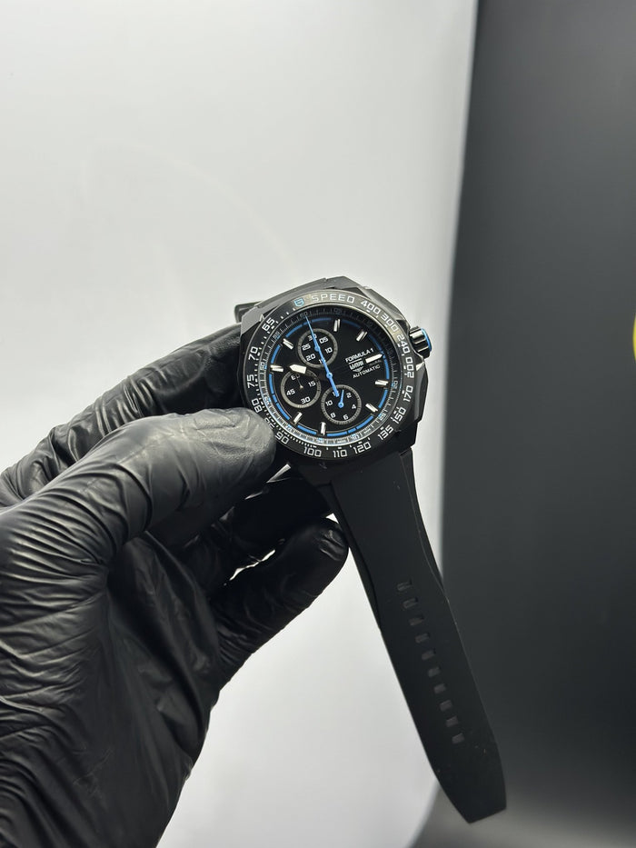 TAGH Strap Chronograph (Quartz) 44mm Formula 1 Black Strap Black Blue Dial