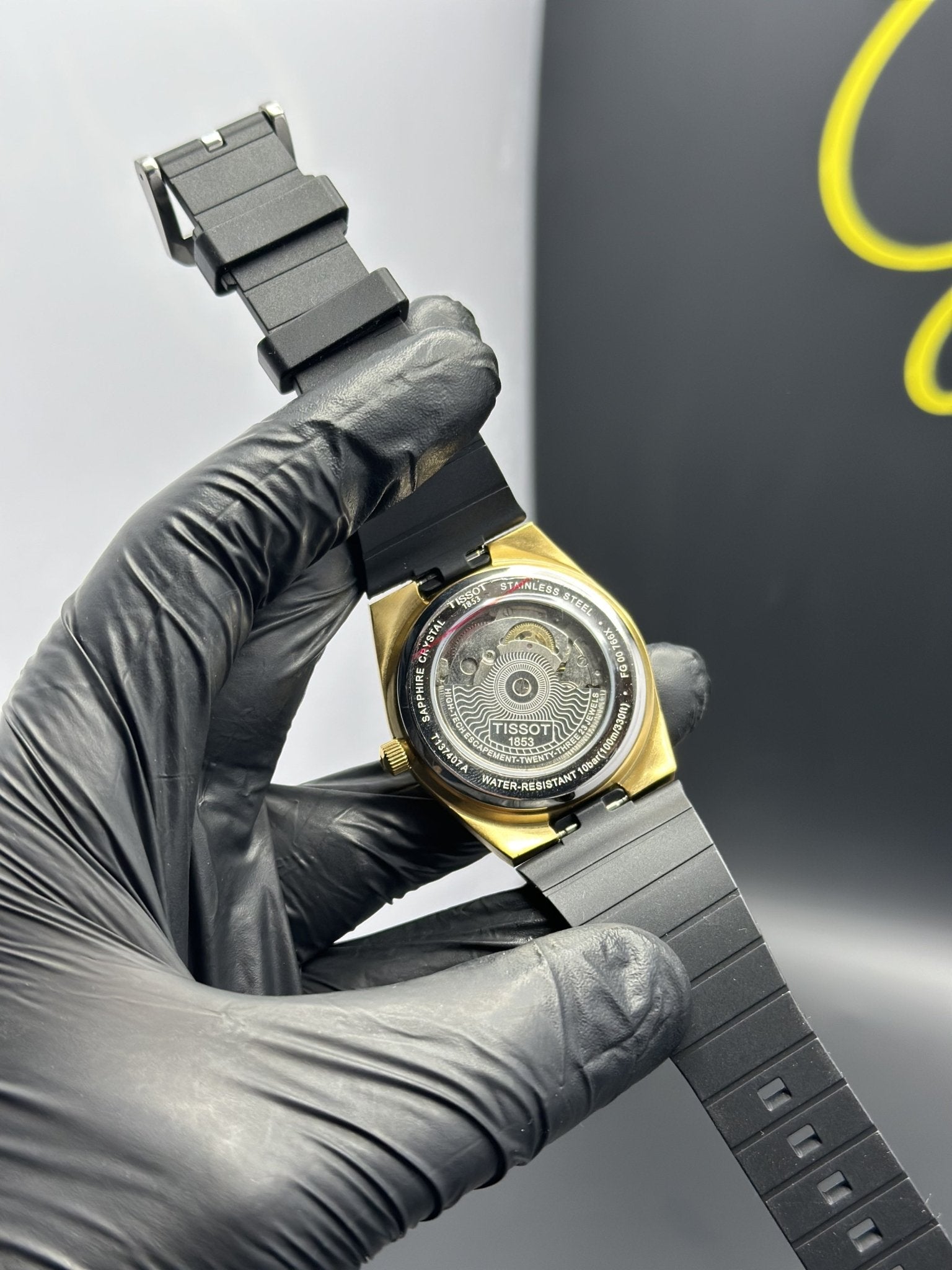 Tissot Strap Automatic 40mm Silicone Strap Black Strap Gold Textured Dial – men’s watch