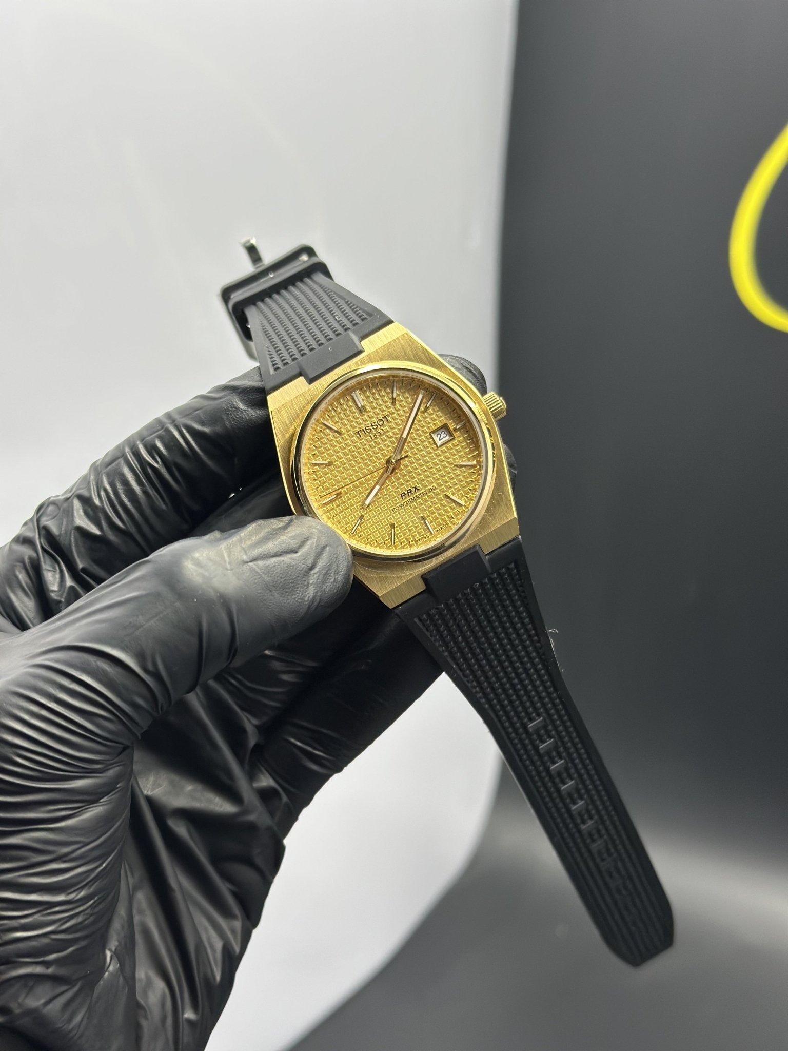 Tissot Strap Automatic 40mm Silicone Strap Black Strap Gold Textured Dial – men’s watch