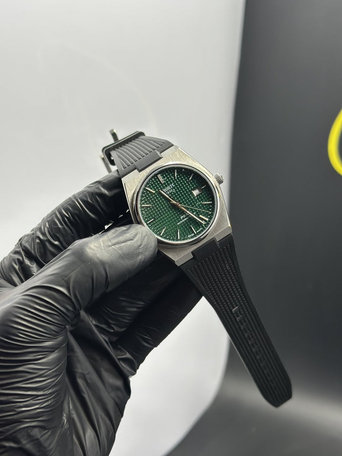 Tisot Strap Automatic 40mm Silicone Strap Black Strap Green Textured Dial