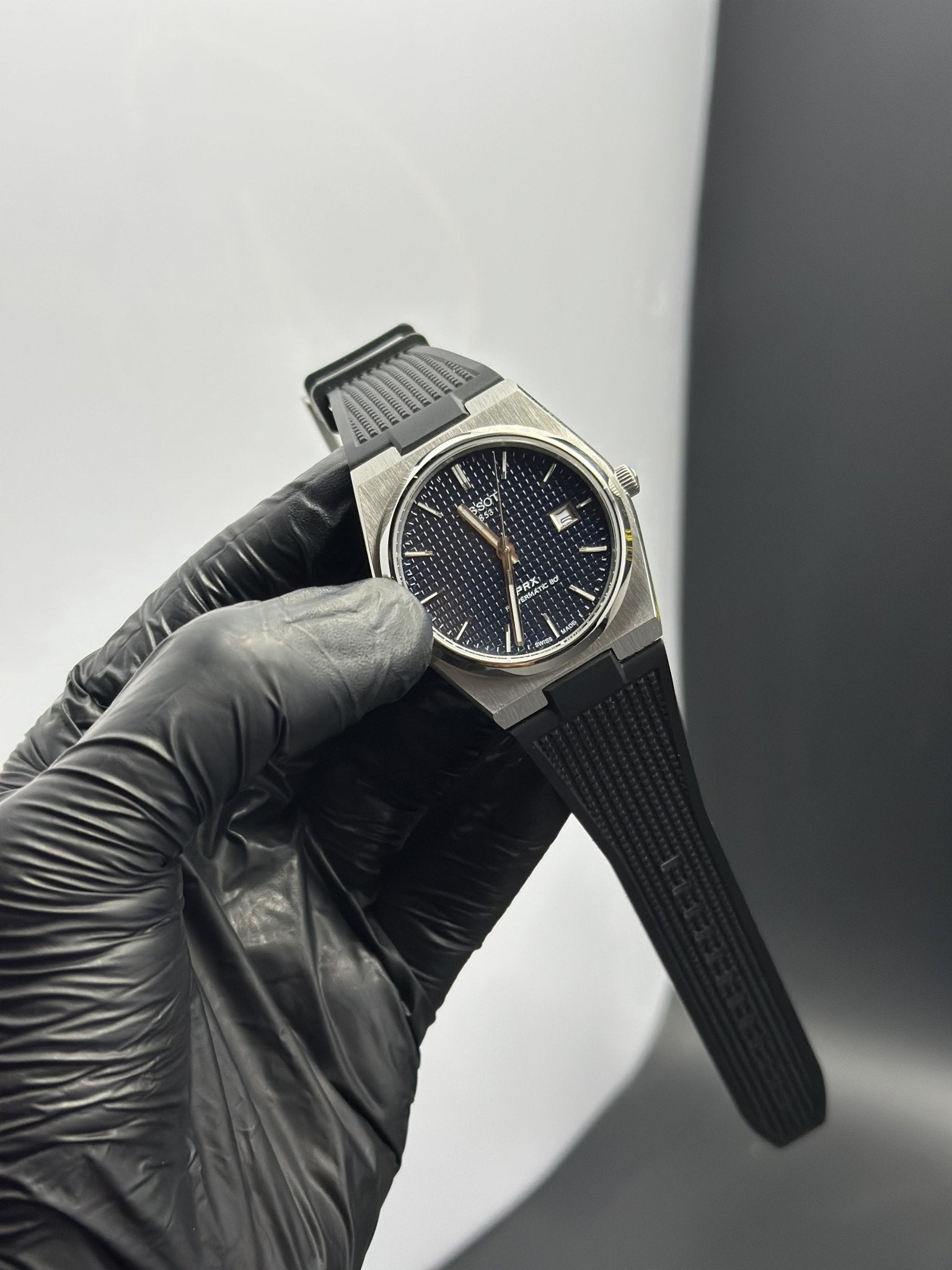 Tissot Strap Automatic 40mm Silicone Strap Black Strap Navy Blue Textured Dial – men’s watch