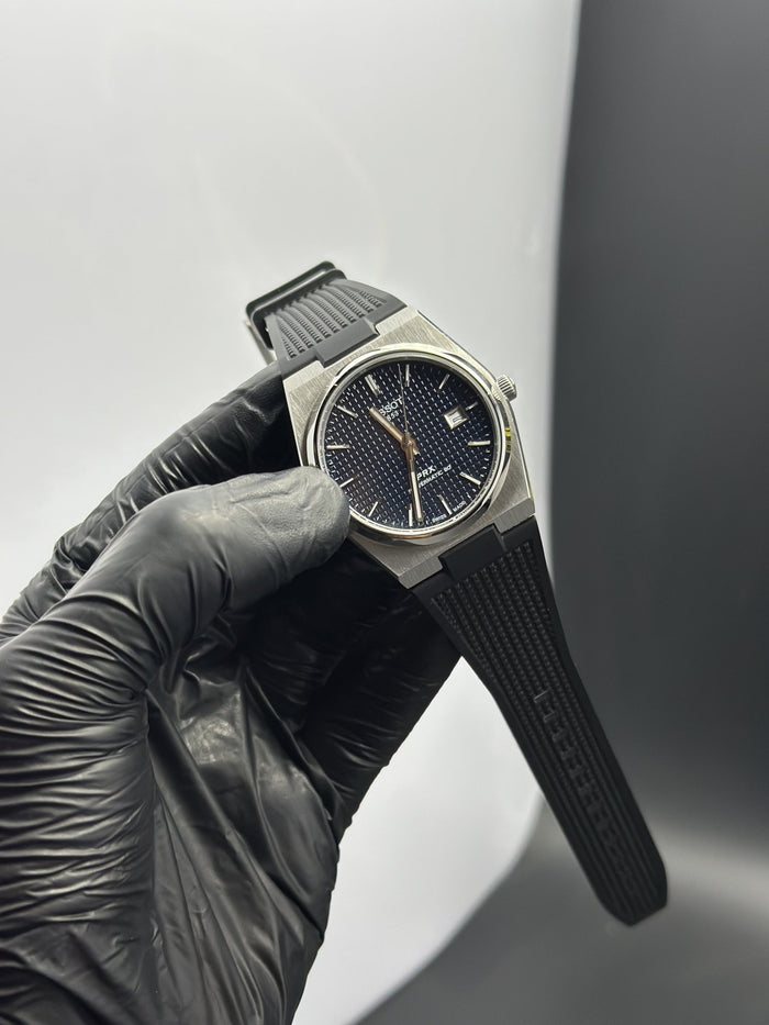 Tisot Strap Automatic 40mm Silicone Strap Black Strap Navy Blue Textured Dial